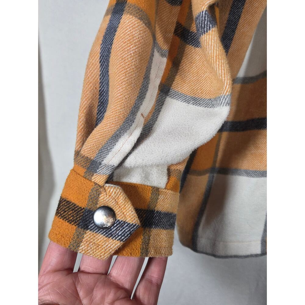 HFX Women's Plaid Flannel Shirt Jacket Shacket Relaxed Fit Mustard/ White Sz S - Picture 4 of 9